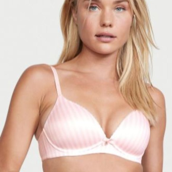 Victoria Secret Lightly-Lined Wireless Pink Stripe T Shirt Bra - Picture 1 of 6